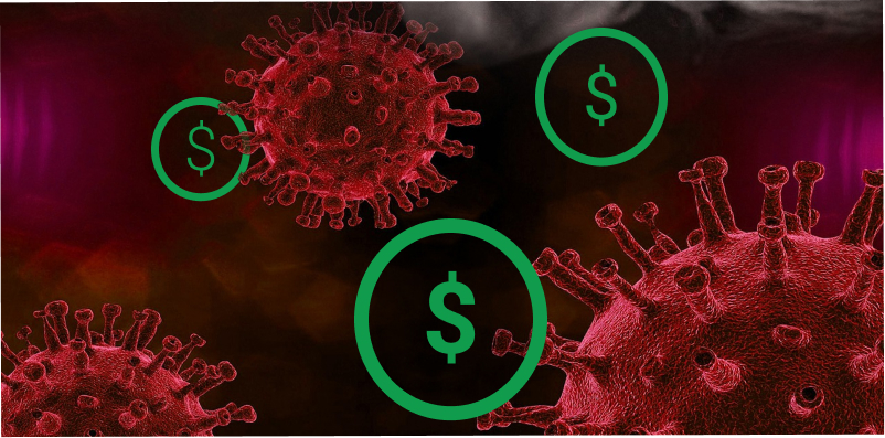virus graphic with dollar signs
