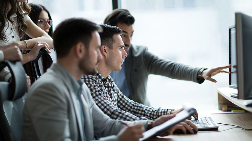 Business team receiving training