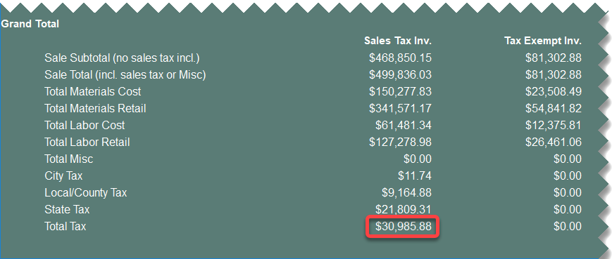 Total tax screenshot