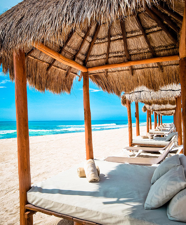 relaxing beds and shade on the beach