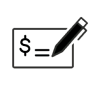 Checkbook with pen and money sign icon