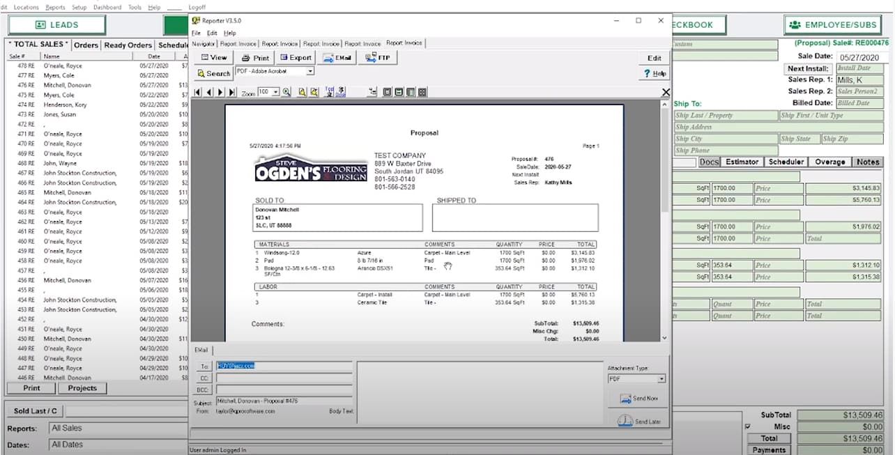 qreporter screen, qfloors