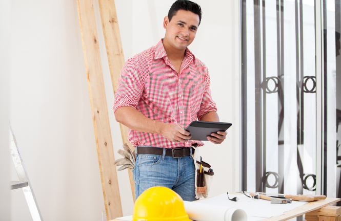Labor contractor with tablet
