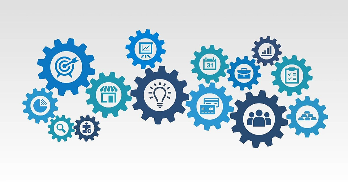 features icons in gears working together
