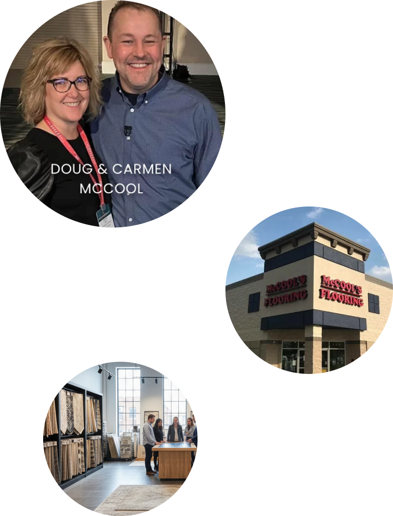 Carmen and Doug McCool,  McCool's storefront, flooring showroom 
