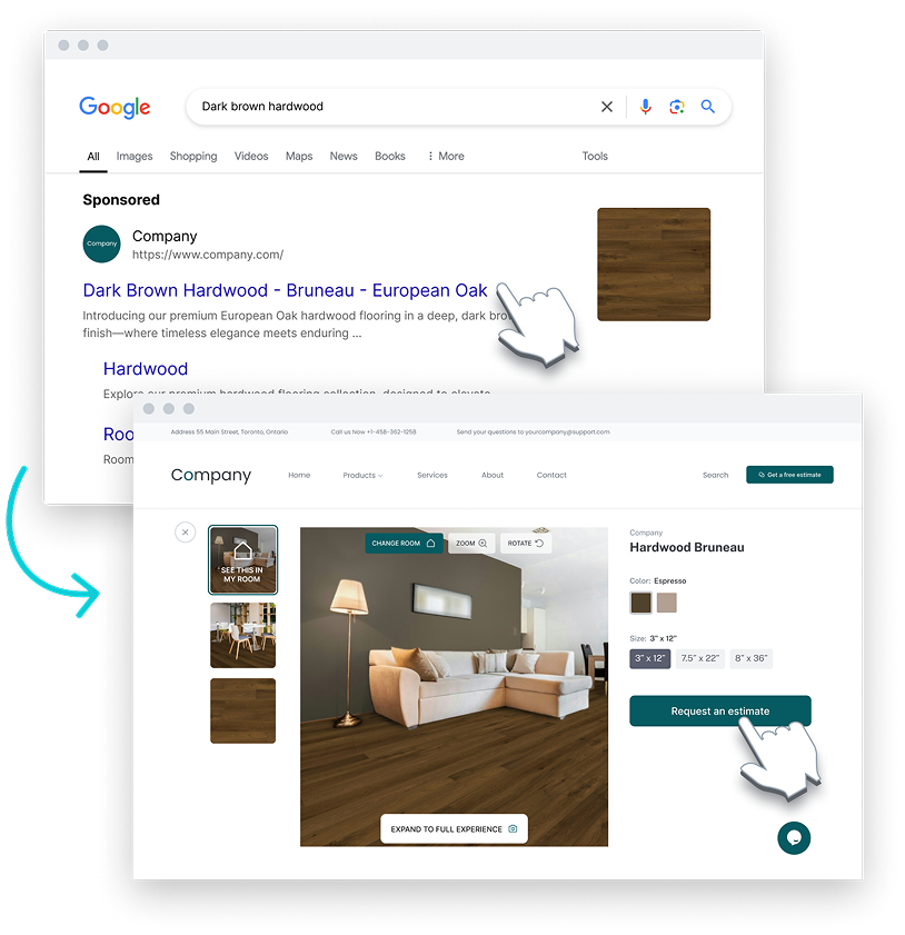 Flooring store SEO results leading into a page click on their website's product page
