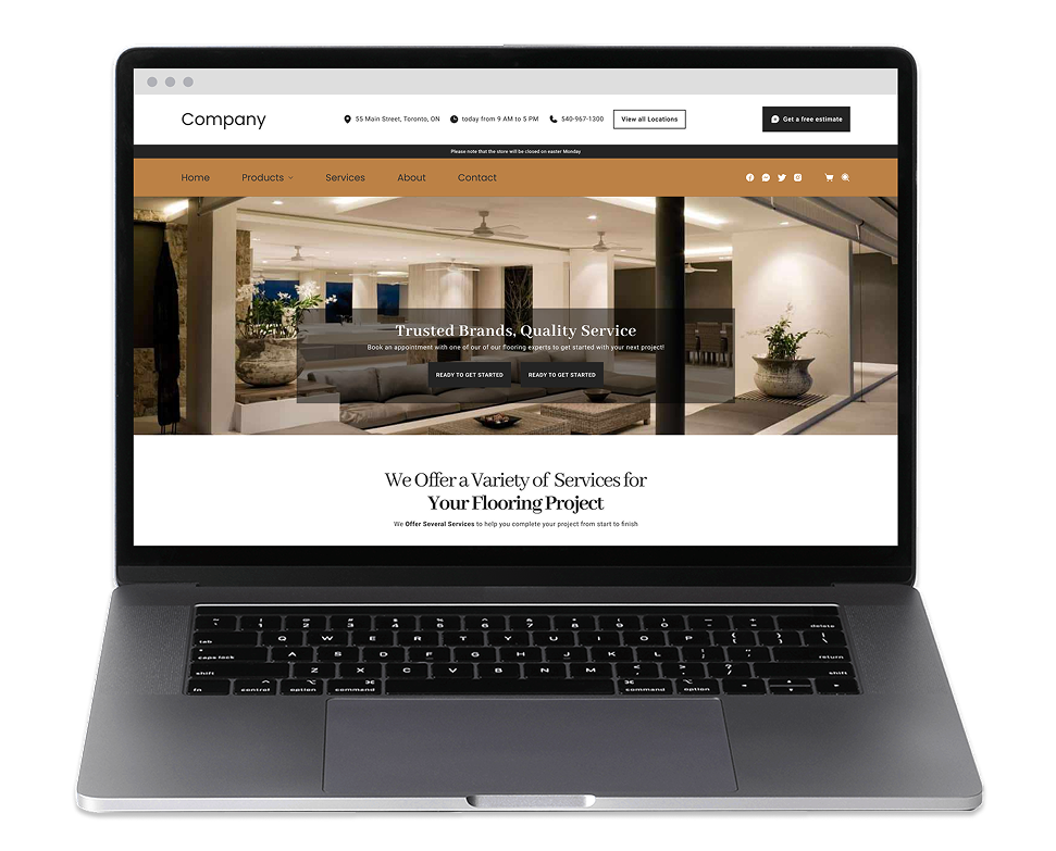 laptop with flooring dealer website homepage created by roomvo