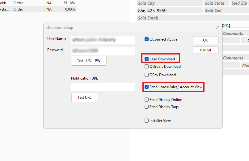 window of QFX setting up lead downloads
